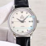 Swiss Replica Omega De Ville Watch White Dial Black Leather Strap 42mm